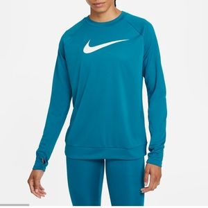 Nike swoosh run women's running crew size medium green abyss/white